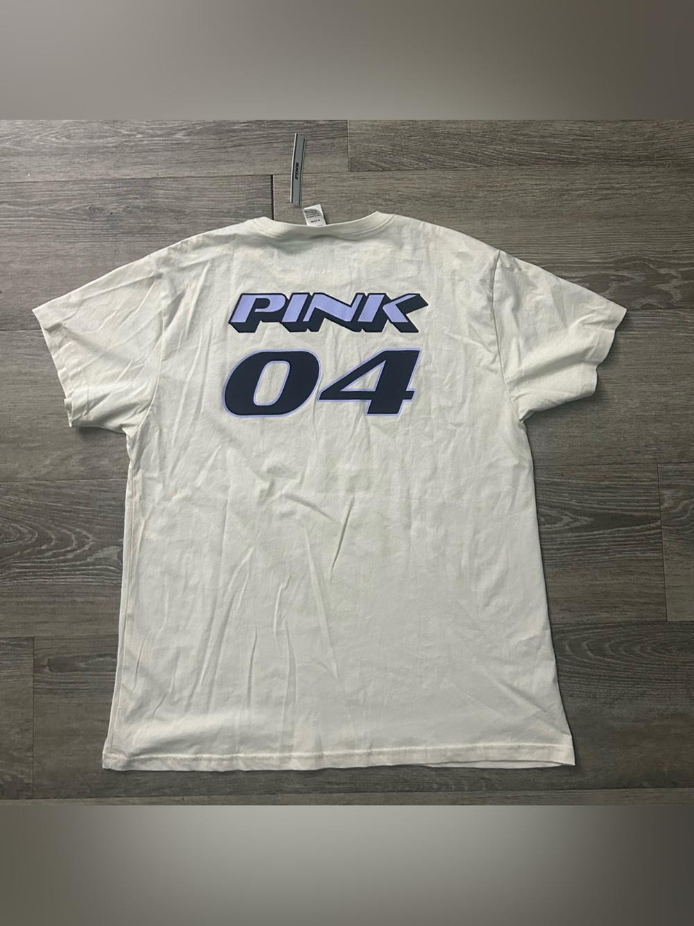 PINK Victoria's Secret Off-White Tee with Small Navy Logo